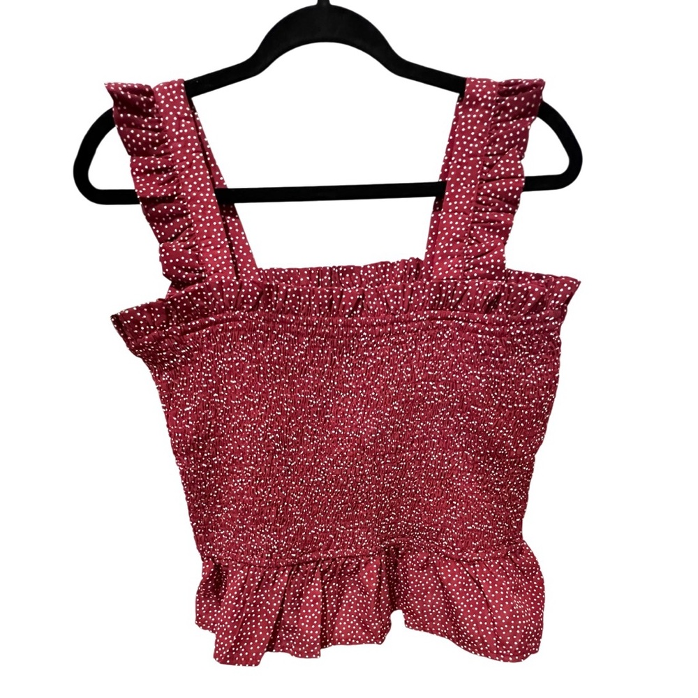 Anthropologie Sage the Label Burgundy Top Smocked Tank Ruffle Hem SZ L NWT